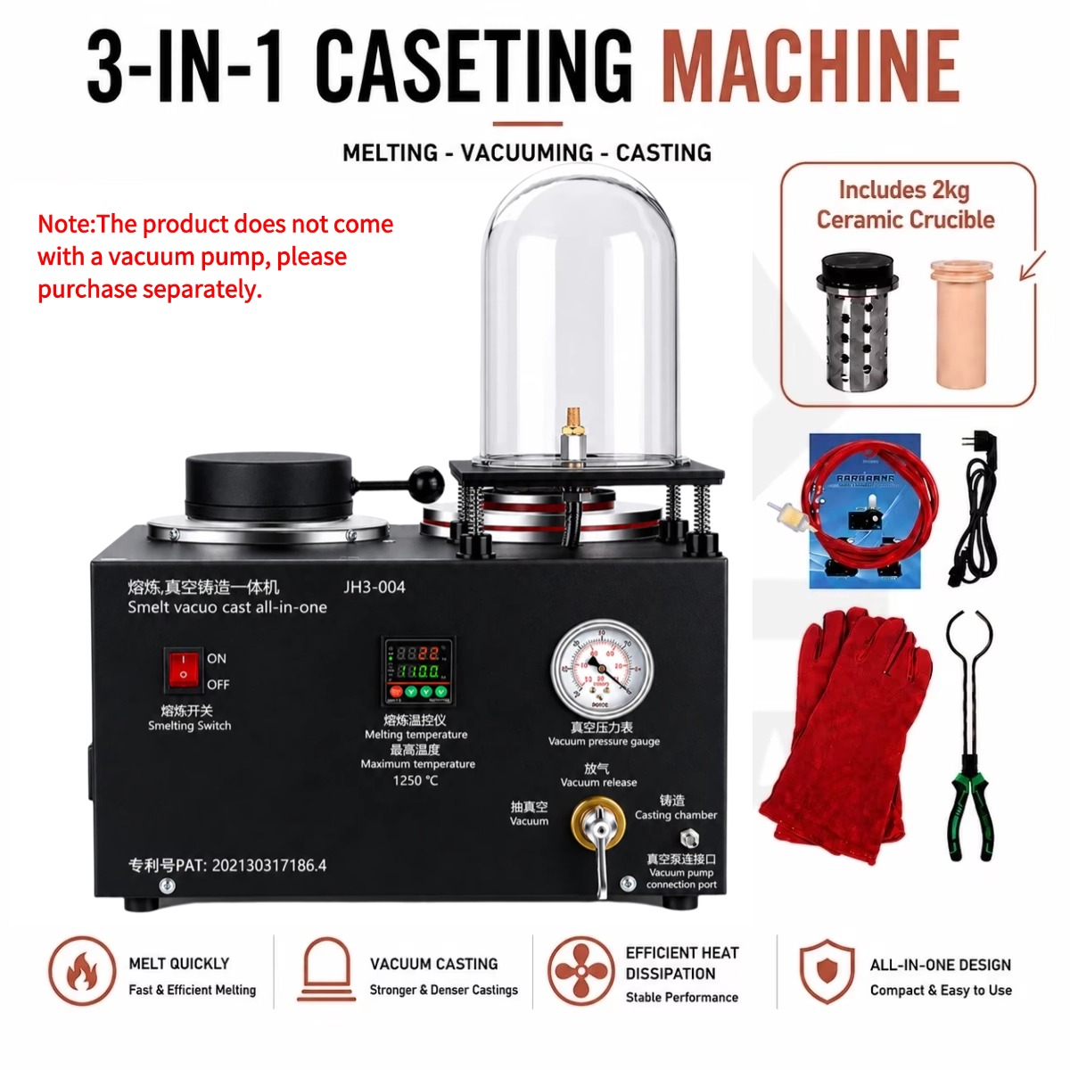 Gold Melting Furnace Crucible 2Kg - 110V 1150℃ Digital Jewelry Melting Furnace