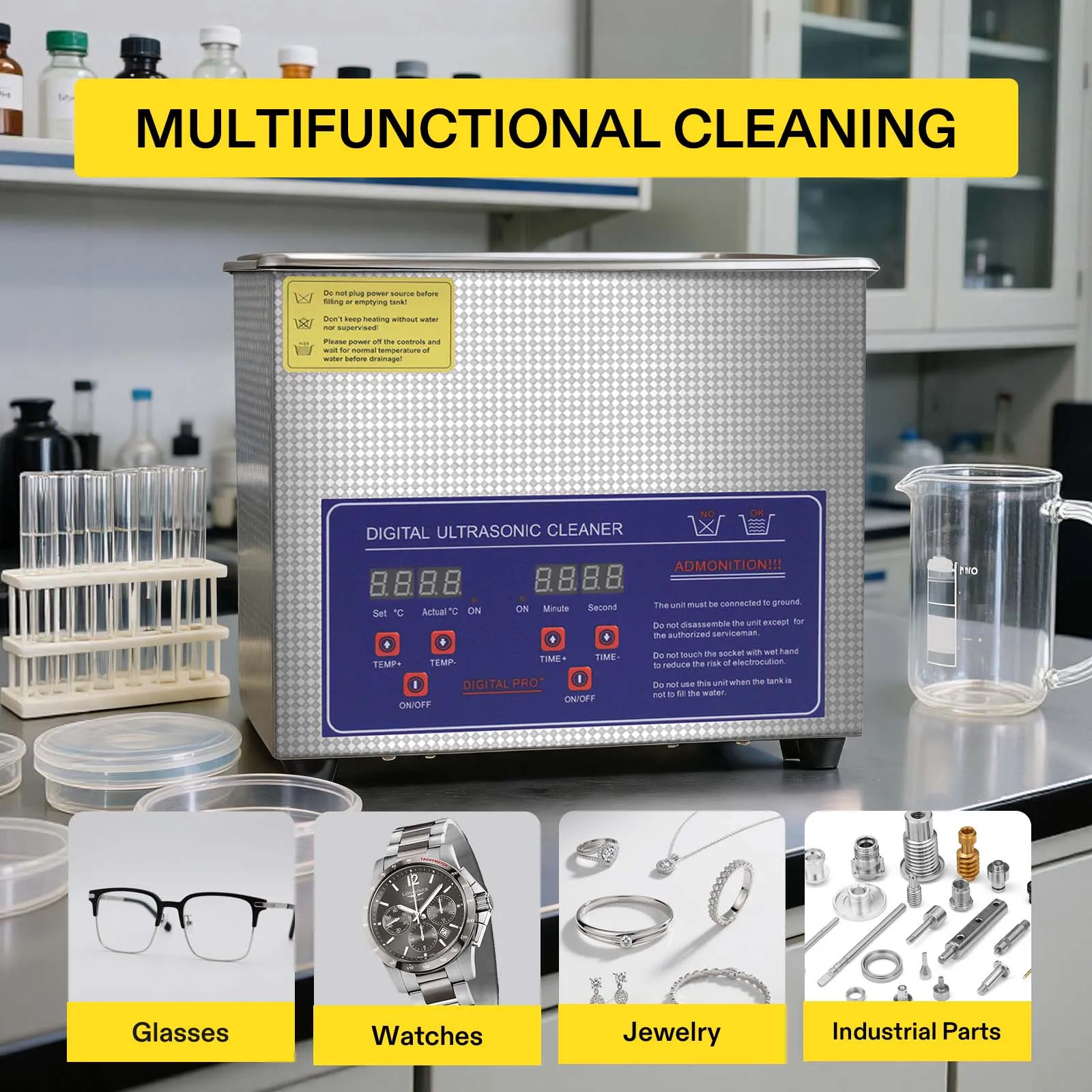 Ultrasonic Jewelry Cleaner Digital Timer - SIHAO Industrial Ultrasonic Parts Cleaner 6/15/30L,